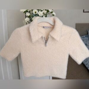Zara Soft Cream Short Sleeve Top
